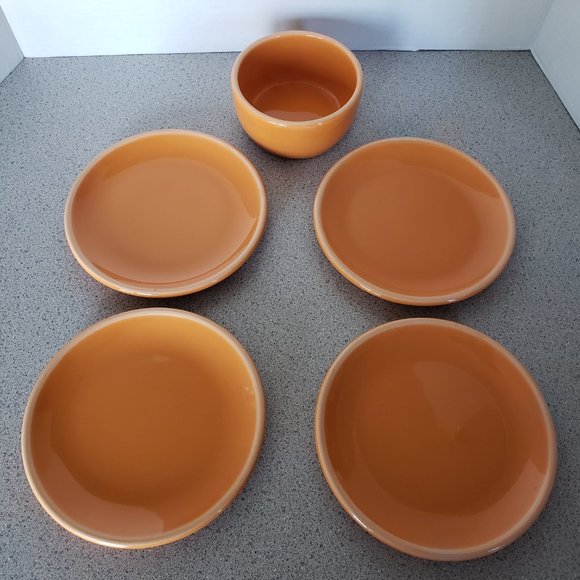 Crate & Barrel Other - 5pc Crate & Barrel Stoneware Appetizer Plates Dessert 2-Tone Orange